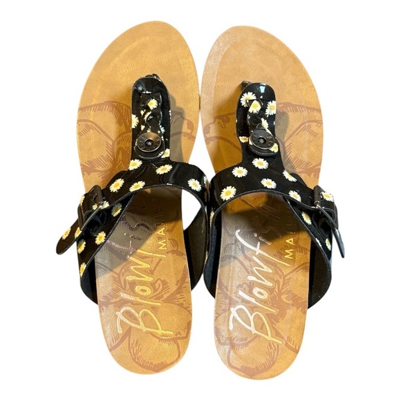 Blowfish‎ Malibu Daisy Thong Sandals Black White Floral Adjustable Size 7.5 NWOT - Picture 1 of 6